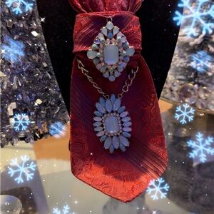 Elegant Red and Silver Brooch Set